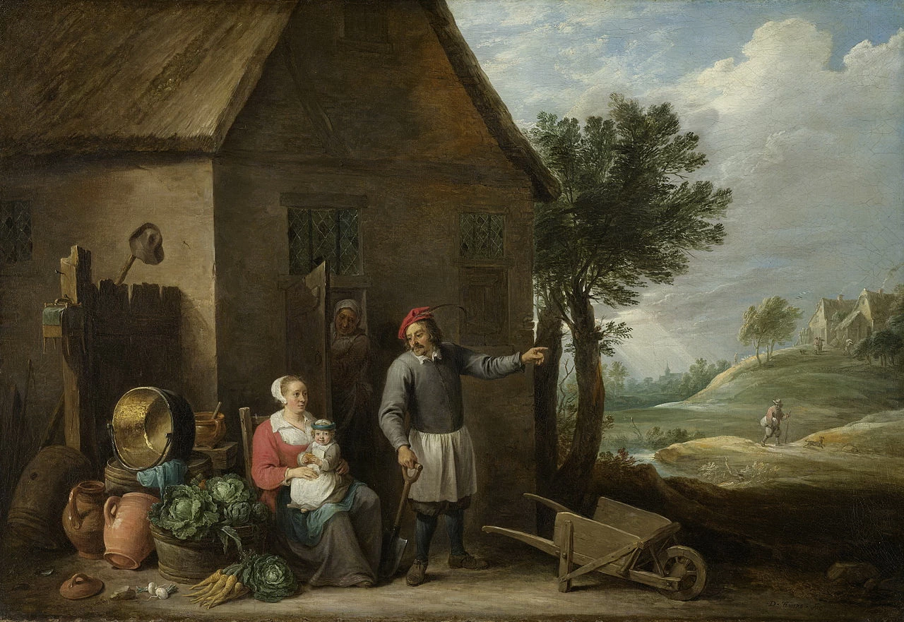 Un contadino con la moglie e il bambino davanti alla fattoria - Rijksmuseum
